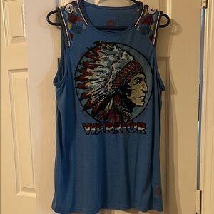 Warrior Graphic Blue Tank Top